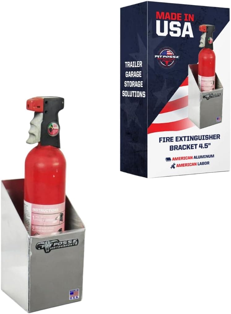 Pit Posse 529 Fire Extinguisher Holder Aluminum Enclosed Race Trailer Shop Garage Storage Organizer