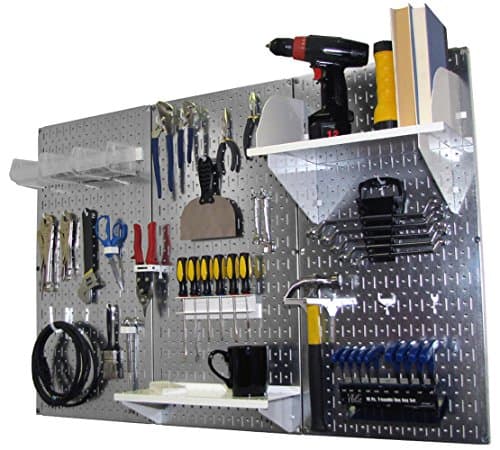 Wall Control Pegboard Organizer 4 ft. Metal Pegboard Standard Tool Storage Kit with Galvanized Toolboard and White Accessories
