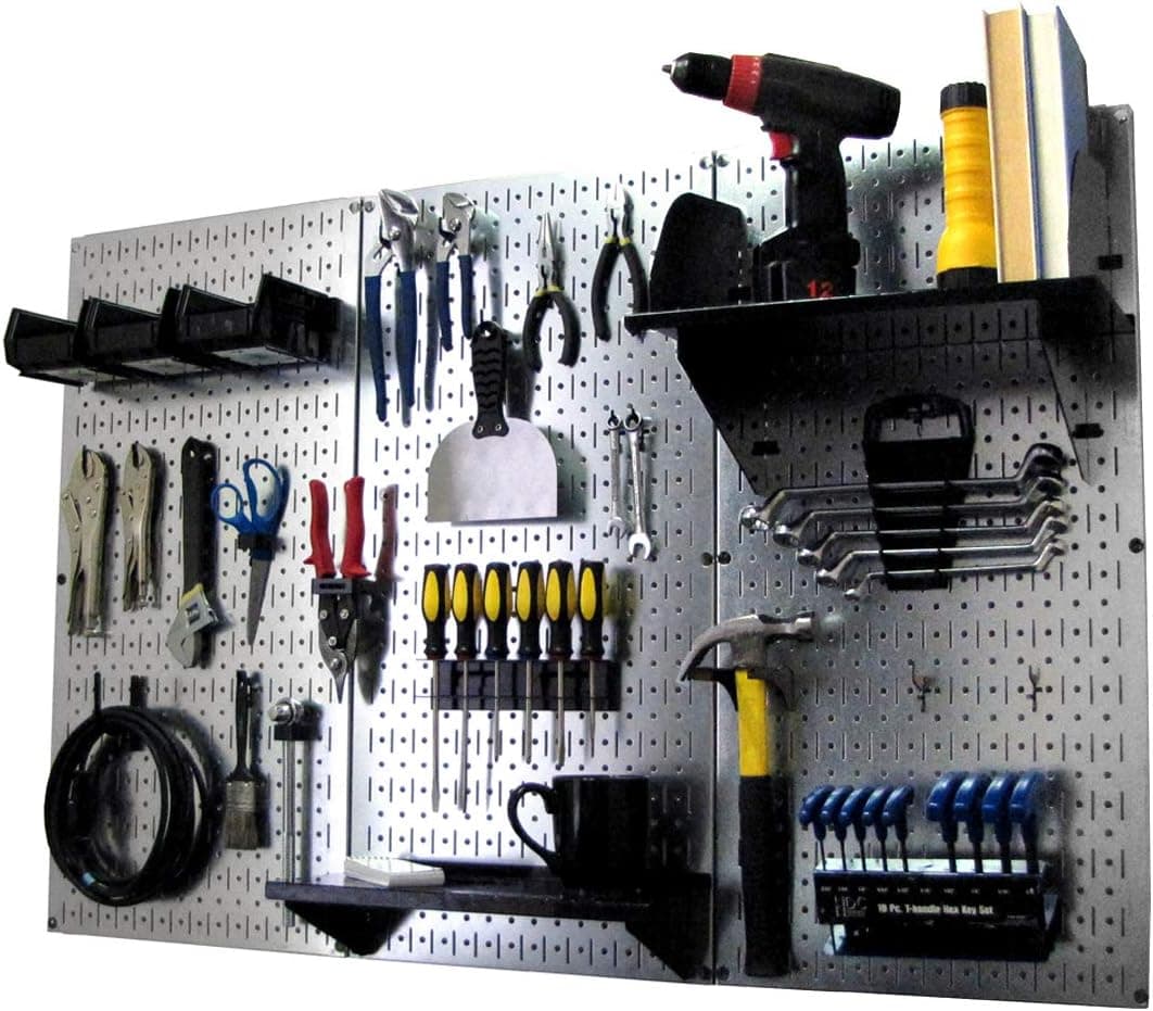Wall Control Pegboard Organizer 4 ft Metal Tool Storage Kit, Galvanized Toolboard, Black Accessories