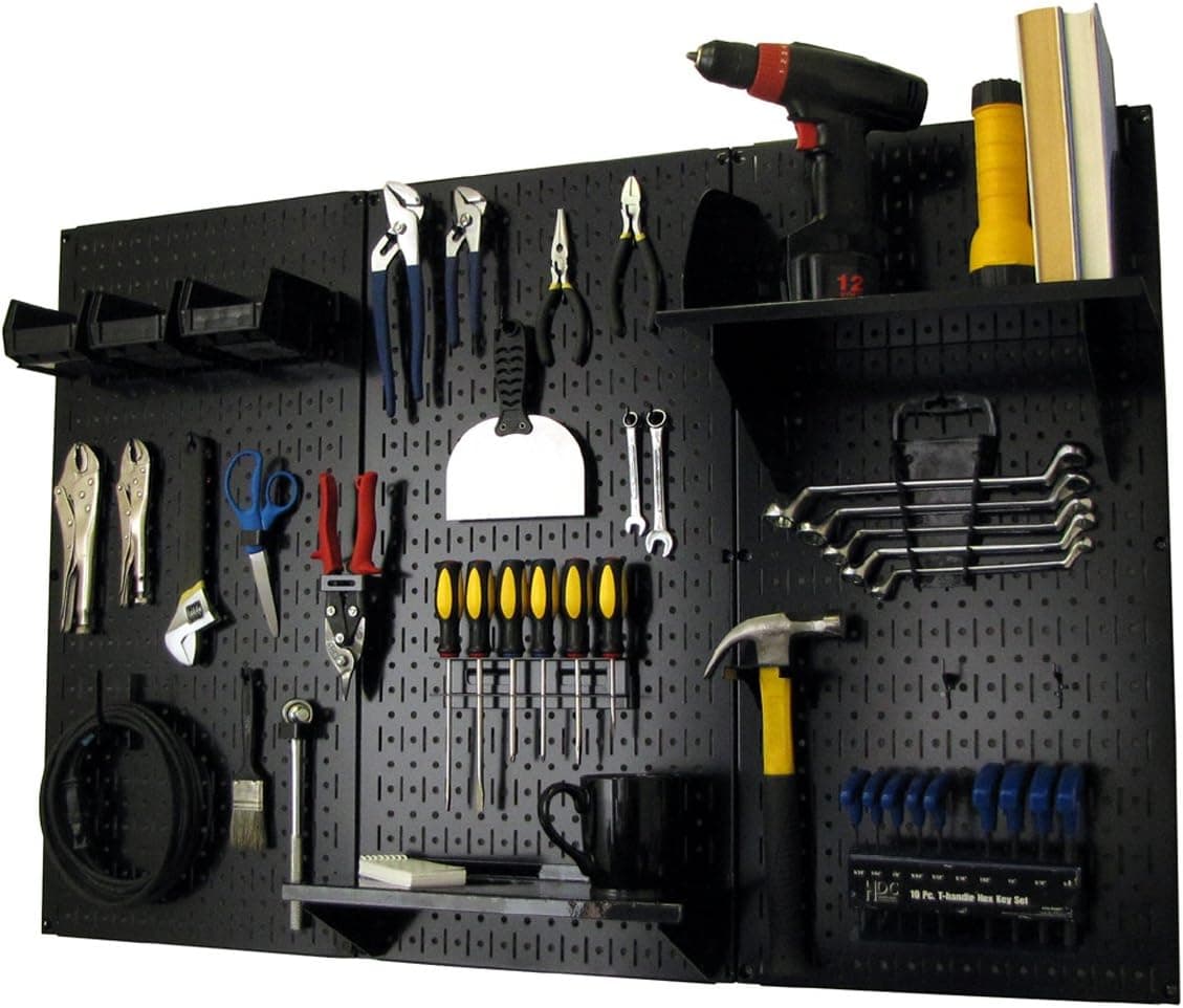 Wall Control Pegboard Organizer 4 ft Metal Tool Storage Kit, Black Toolboard and Black Accessories