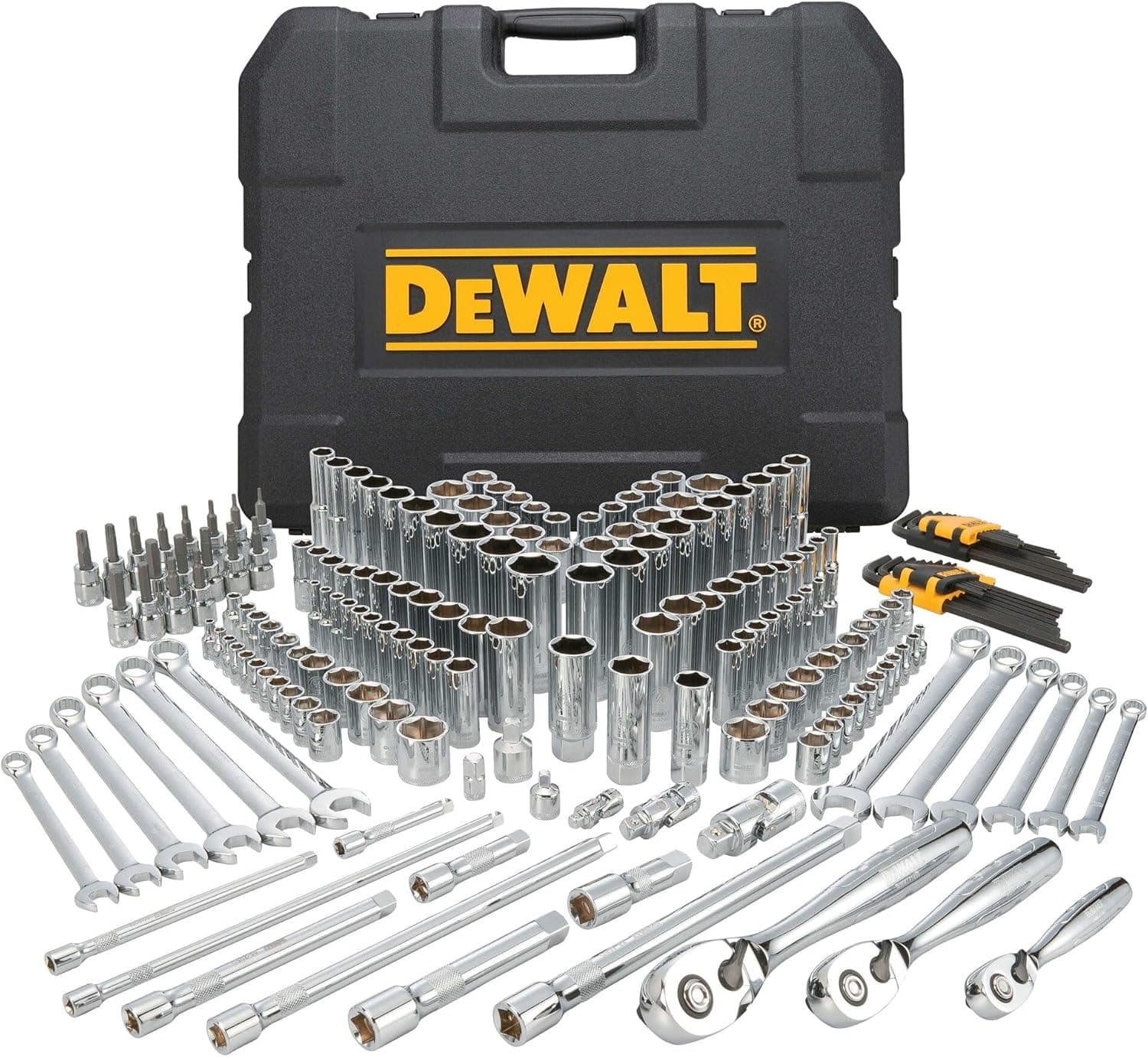 DEWALT Mechanics Tools Kit and Socket Set, 204-Piece, 1/4" & 3/8" & 1/2" Drive, Metric/SAE Deep and Shallow Sockets (DWMT72165)