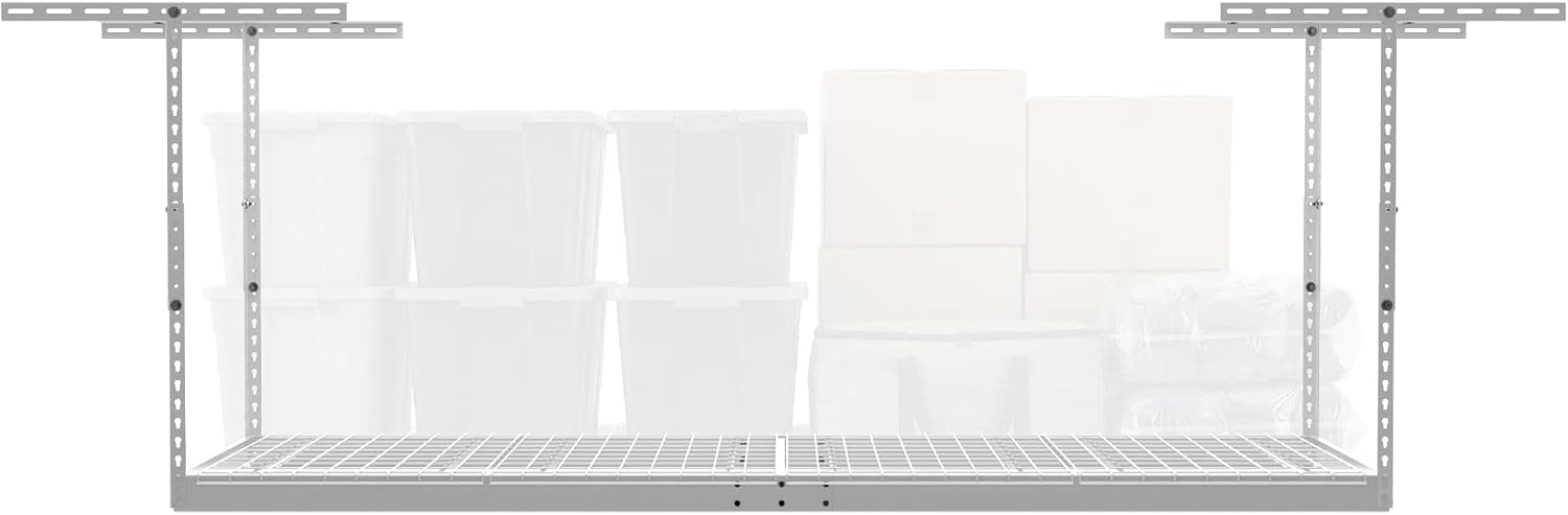 MonsterRax Overhead Garage Storage Rack 3x8 Ceiling Mounted Shelving, Holds 500 Pounds, White, 24"-45"