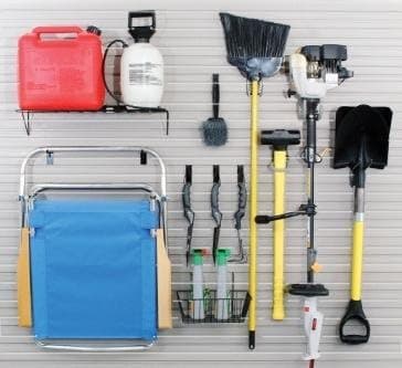 Garage Accessory Kit with Hooks and Baskets for Slatwall Panel Organization