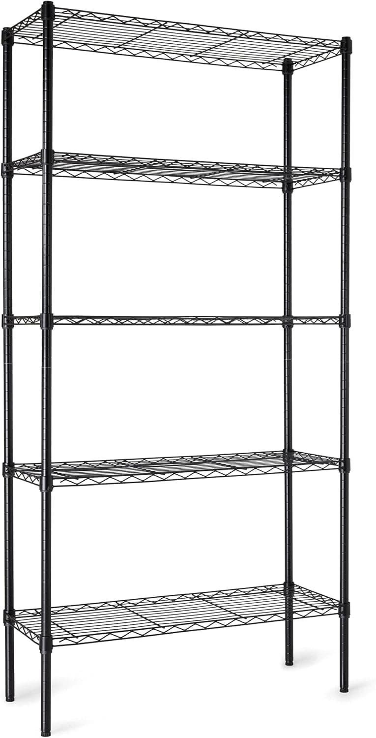 Amazon Basics 5-Shelf Adjustable Heavy Duty Steel Wire Storage Shelves for Garage, 36"x14"x72", Black