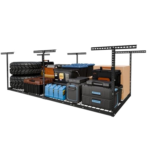FLEXIMOUNTS 4x8 Overhead Garage Ceiling Storage Rack Organization, Black