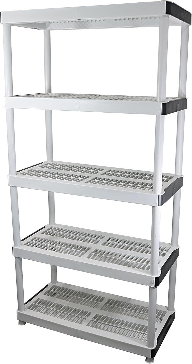 HDX 36" x 72" 5-Tiered Ventilated Plastic Storage Shelving Unit w/ Raised Feet and Tool-Free Assembly