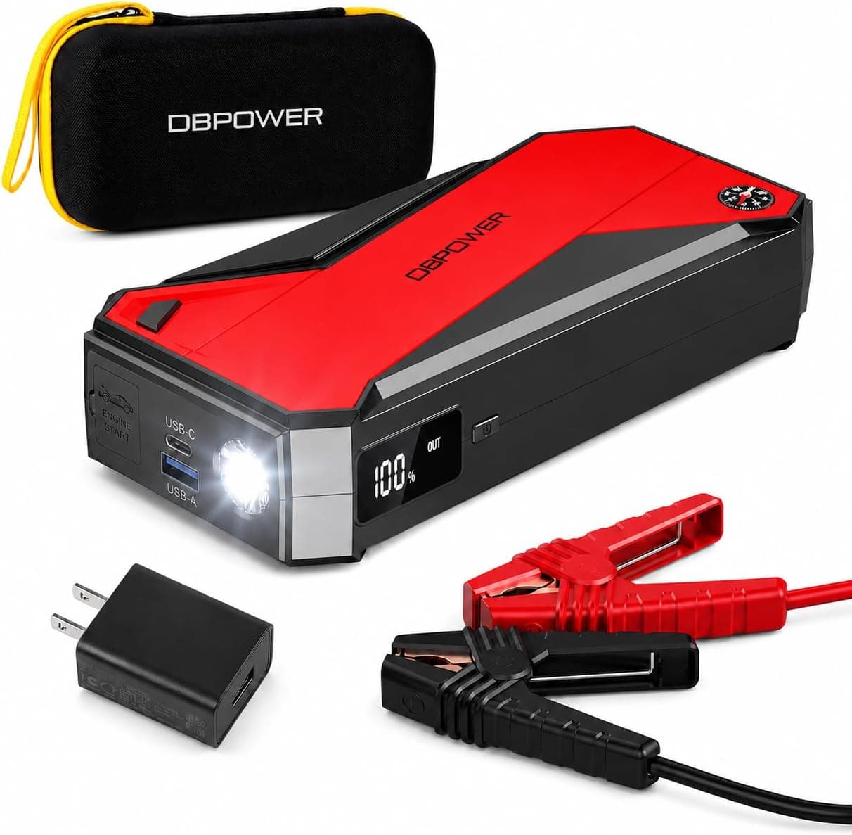 DBPOWER Peak 3000A 18000mAh Portable Car Jump Starter (up to 8.0L Gas, 6.0L Diesel Engine) Battery Booster with Smart Charging Port, Compass, LCD Screen and LED Light