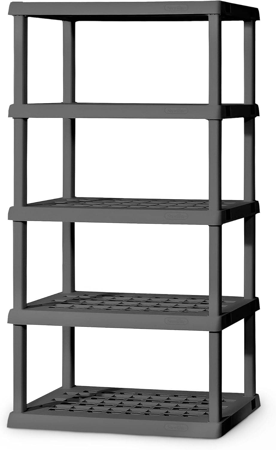 Sterilite 5 Shelf Unit, Heavy-Duty Shelving Storage Rack for Home and Garage, Gray, Multipurpose Plastic Organizer Shelves