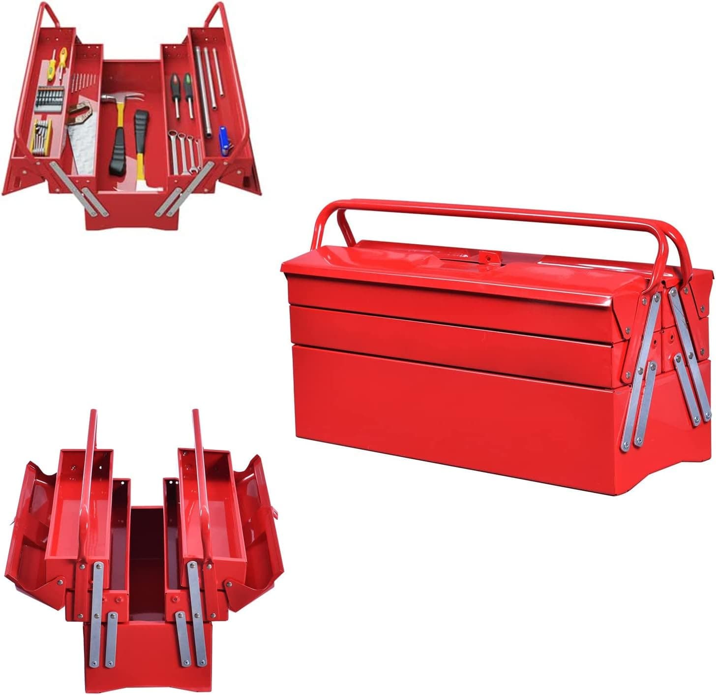 Goplus 20-Inch Portable 5-Tray Cantilever Metal Tool Box Steel Tool Chest Cabinet, Red