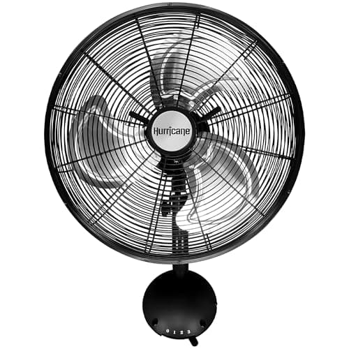 Hurricane Pro High Velocity Oscillating Wall Fan, 3 Speeds, Black, 16in | Metal - Wall Mount Corded Electric Air Cooling Unit w/ Powerful 2400 CFM Airflow for Home, Garage, Gym, Workshop & Greenhouse