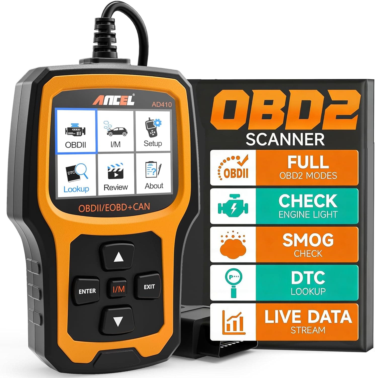 ANCEL AD410 Enhanced OBD2 Scanner, Vehicle Code Reader for Check Engine Light, Automotive OBD II Scanner Fault Diagnosis for All OBDII Cars 1996+