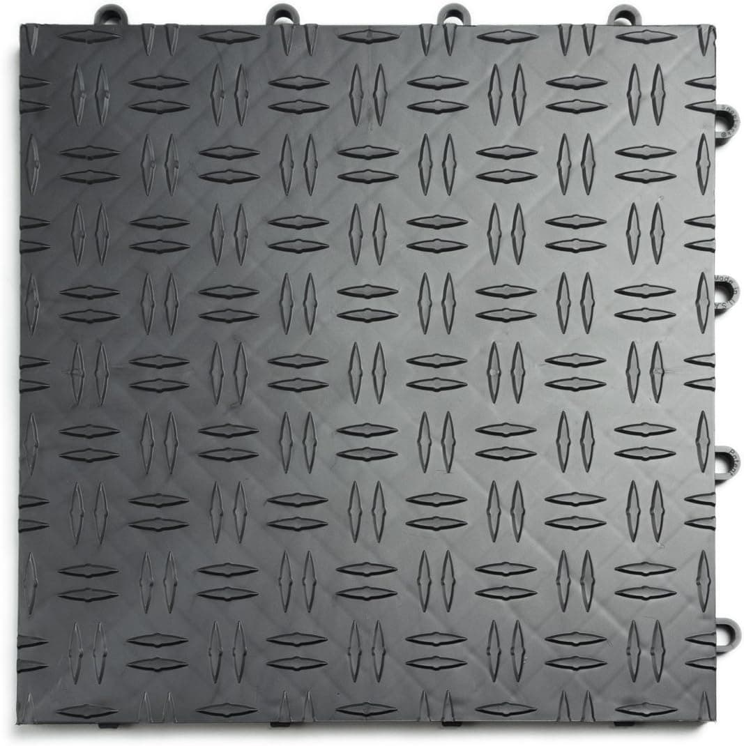 Big Floors GarageTrac Garage Floor Tiles, Diamond Pattern Non-Slip Heavy-Duty Copolymer Modular Tile (Graphite, 48 Pack of 12 x 12 Tiles)
