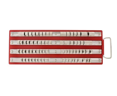 ABN Large SAE Standard Socket Holder Tray Rack Rails - 1/4, 3/8, 1/2 Inch Drive 80-Piece Clips for Tool Organization