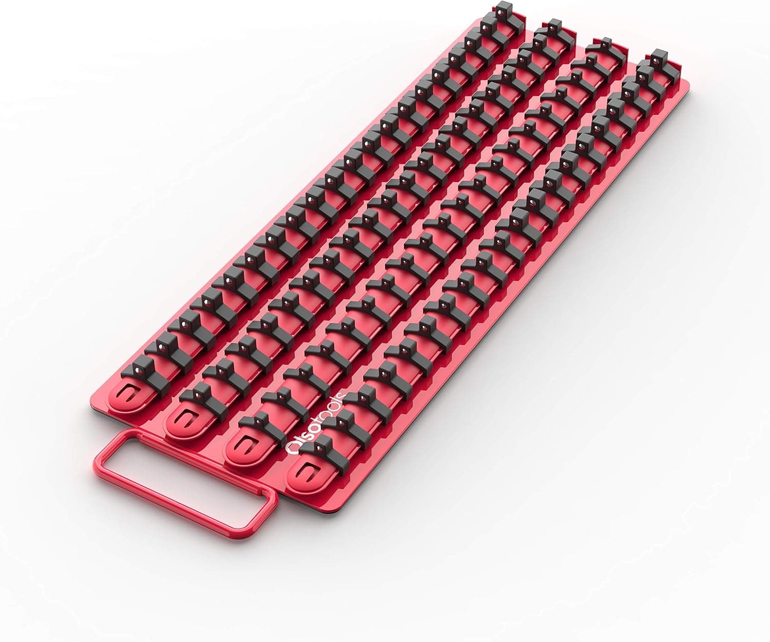 Olsa Tools Socket Organizer Tray - Portable Red Rail with Black Clips - Stores 80 Sockets - Part 1047