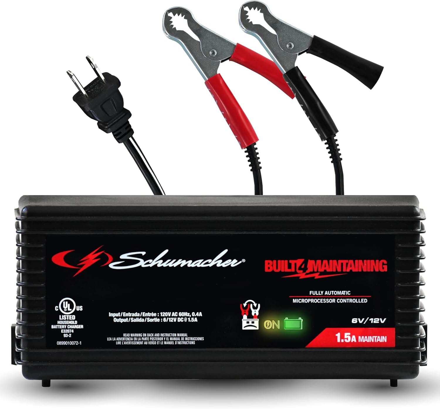 Schumacher Electric 1.5A Car Battery Charger & Maintainer, 6V/12V - SC1355
