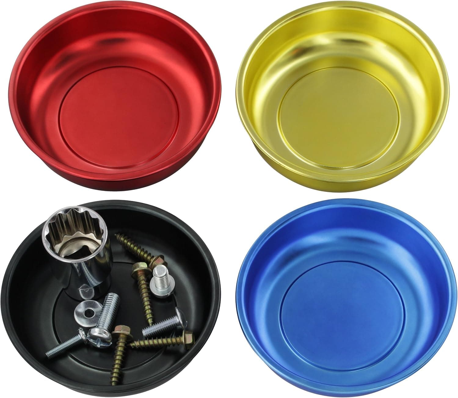 Magnetic Tray - 4" Magnetic Parts & Tool Tray for Holding Nuts and Bolts - 4 Colors Magnetic Bowl Set for Screws, Nails, Needles, Etc. - Drixet