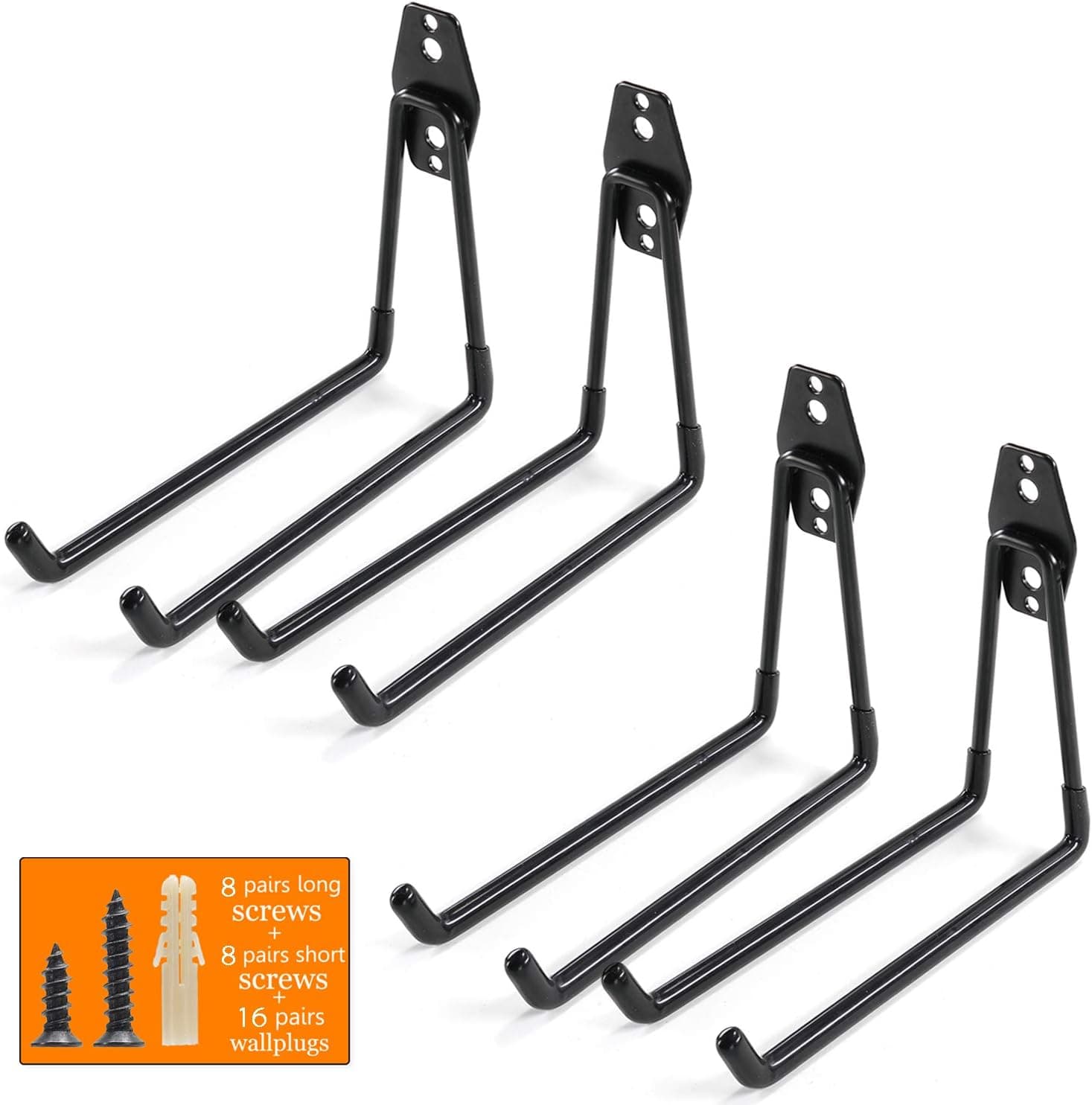 Ihomepark Heavy Duty Garage Storage Utility Hooks for Ladders & Tools, Wall Mount Garage Hanger & Organizer - Tool Holder U Hook with Anti-Slip Coating (2 Pack - Orange)