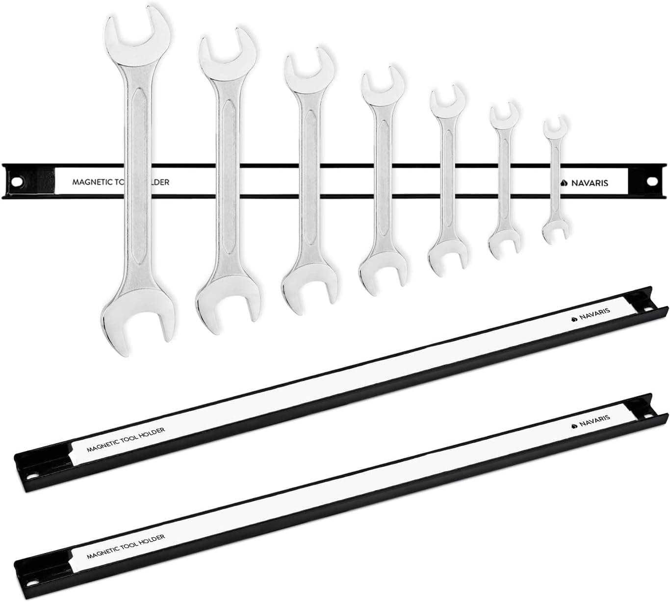 Navaris Set of 3 Magnetic Tool Holder Rack - 18 Inch Heavy Duty Garage Wall Holder Strip for Tools - Tool Bar with Magnet for Screwdriver, Wrench