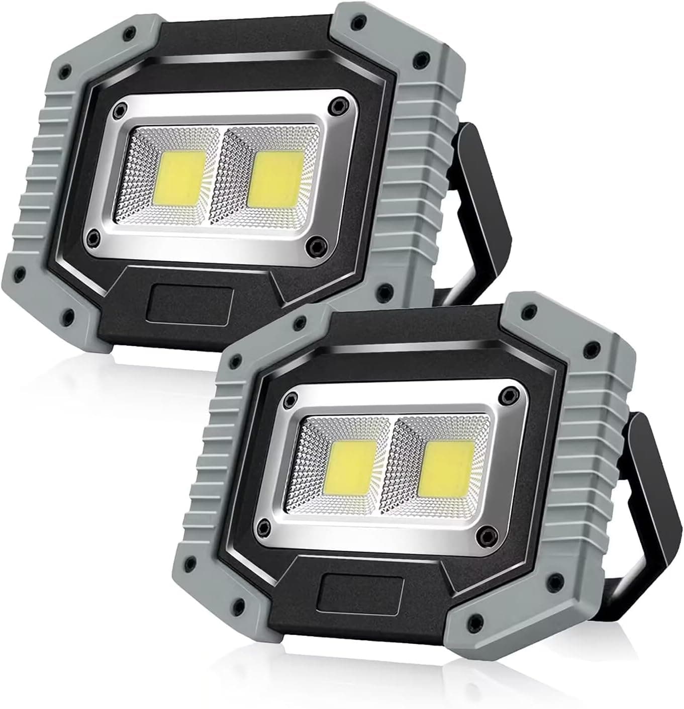 FOSFIS 30W 1500 Lumens Ultra Bright Portable LED Work Lights with Stand, Battery Operated Flood Light (Yellow/2Pack)