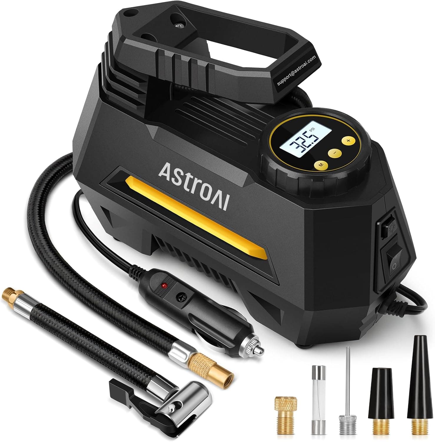 AstroAI AIRUN H Tire Inflator Portable Air Compressor, 9.8Ft Cord 12VDC-Powered Auto Shut-Off, Fast Inflation Electric Air Pump for Car Tires