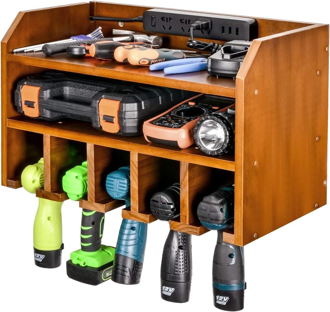 XCSOURCE Power Tool Organizer Storage, Drill Holder Wall Mount Charging Station, Wood Cordless