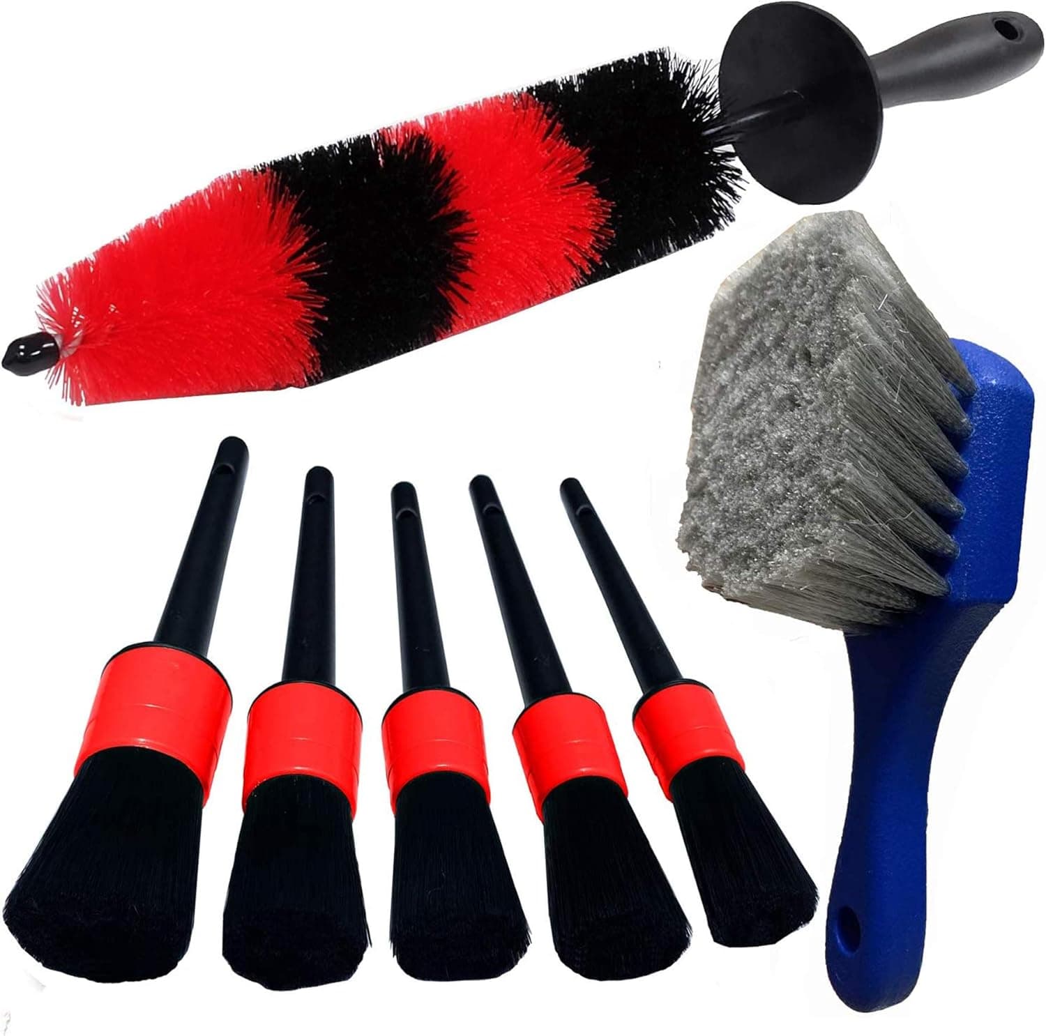 LUCKLYJONE 7Pcs Wheel & Tire Brush Car Detailing Kit, 17inch Long Soft Wheel Brush