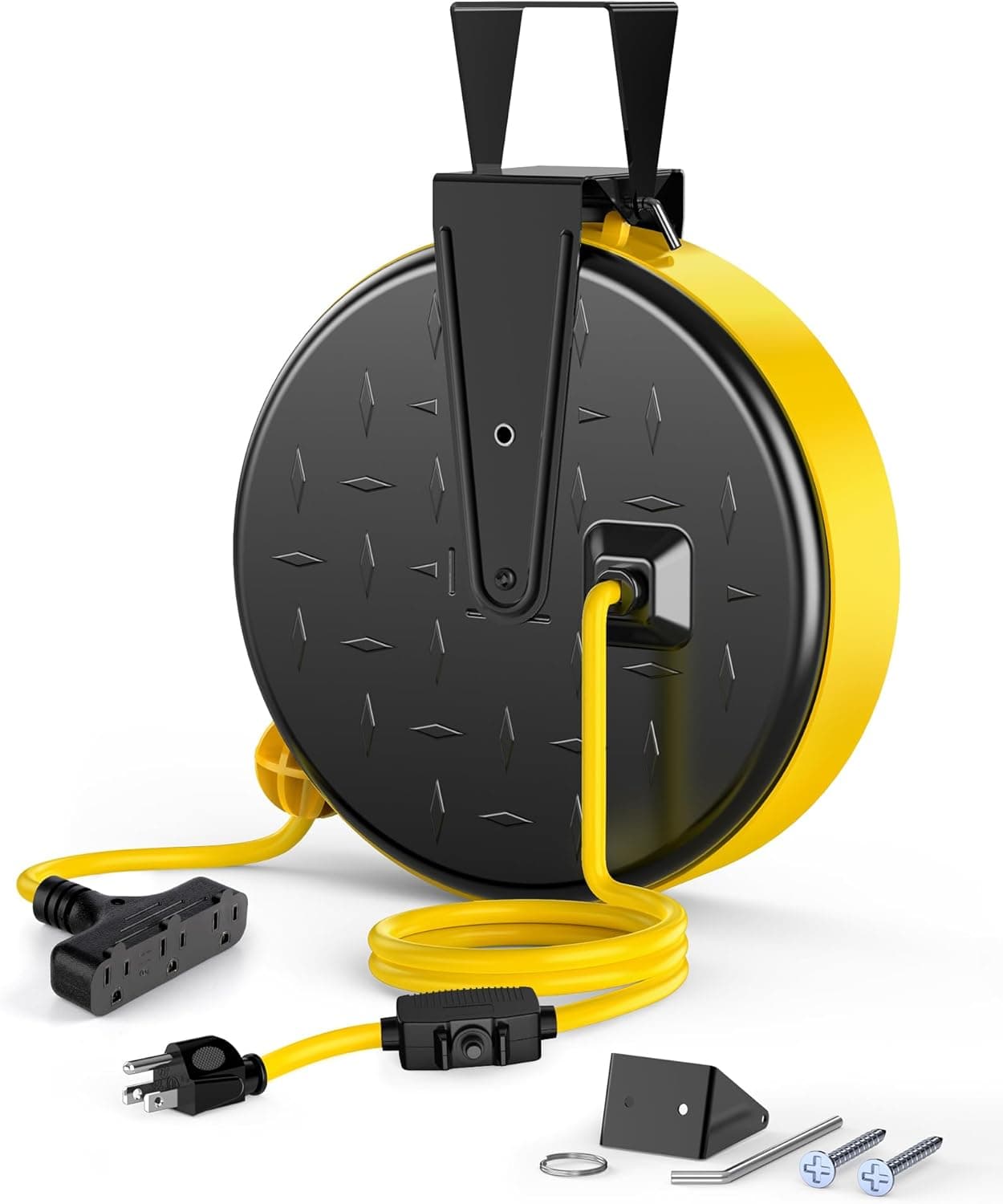 DEWENWILS 30 Ft Retractable Extension Cord Reel, Ceiling/Wall Mount 16/3 Gauge SJTW, 3 Electrical Outlets, 10 Amp Circuit Breaker, UL Listed