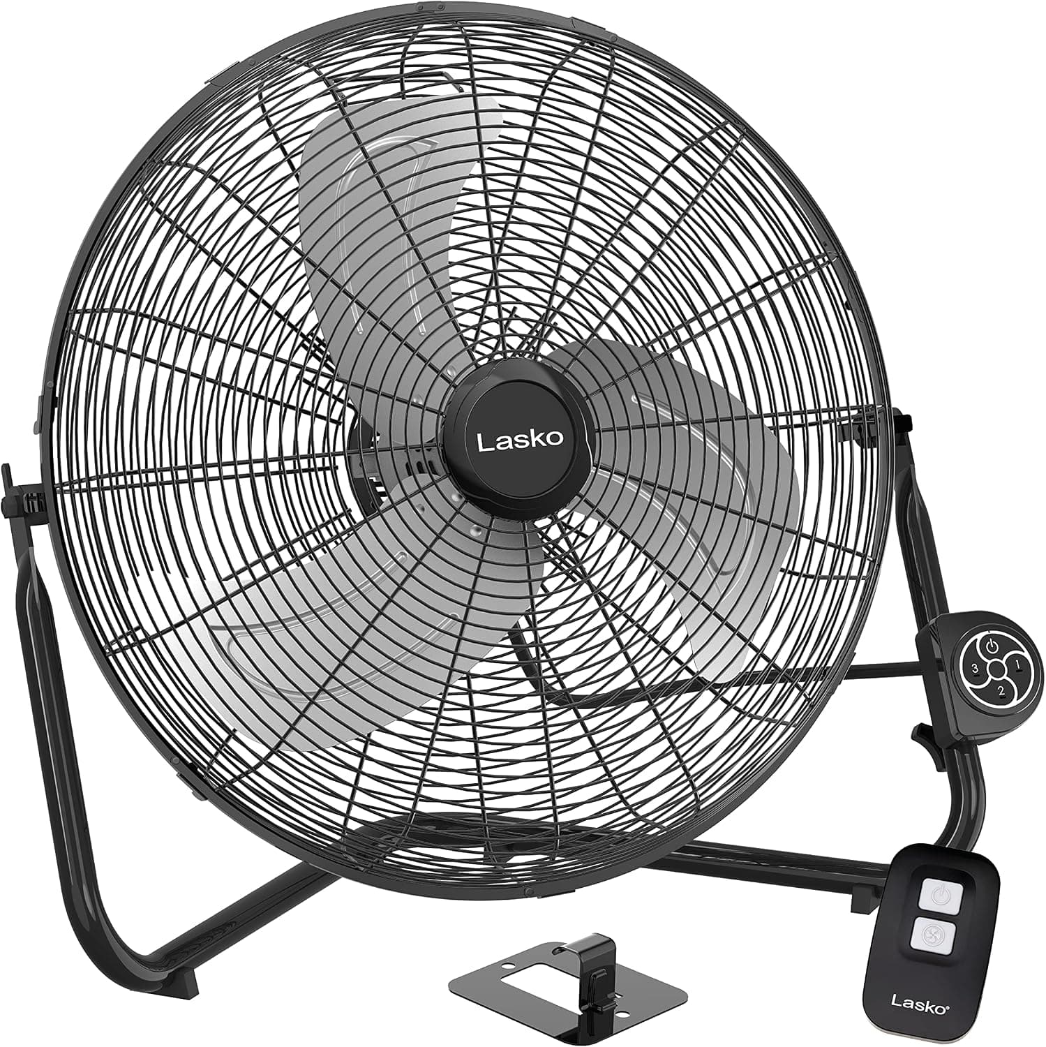 Lasko 20" Black High Velocity Wall Mount Fan with Pivoting Head, 3 Speeds, Remote Control, H20660