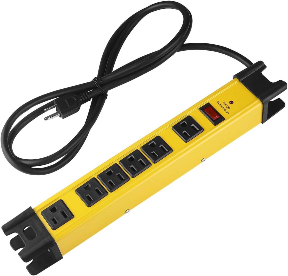 CCCEI Heavy Duty Surge Protector Power Strip, Yellow, 6ft, Extension Cord with Multiple Outlets, Metal Plug Extender, Grounding, Wide Spaced, 6 AC, for Appliance, Garage. ETL Listed