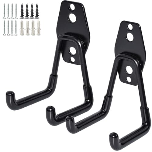 GeeWatom 2 Pack Garage Storage Utility Hooks，Garage Garden Tool Organizer，Steel Wall Mount Hooks, Garden Small U Hooks (Black)