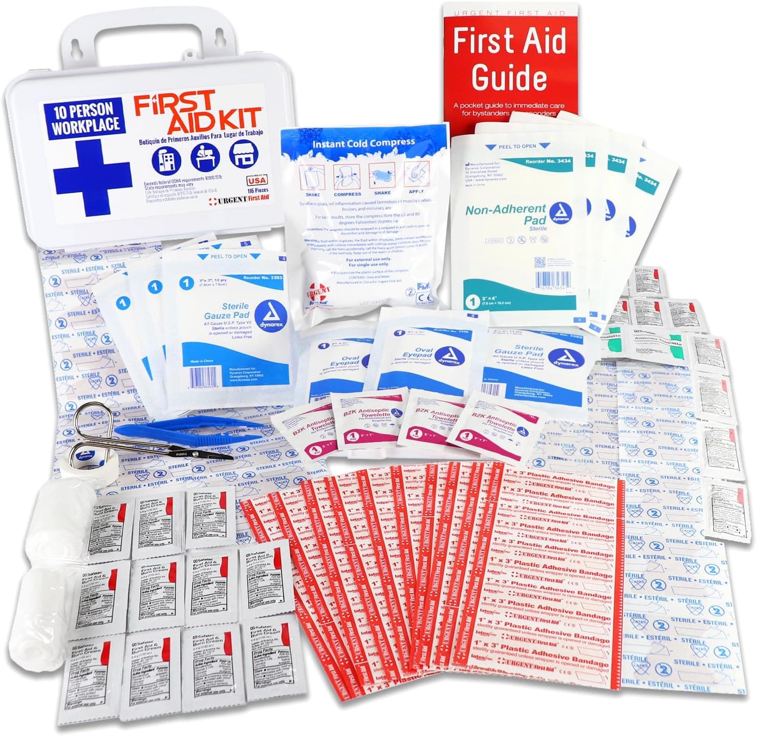 10 Person, 116 Piece Bulk Workplace First Aid Kit by Urgent First Aid, Wall-Mountable & Portable, OSHA Compliant