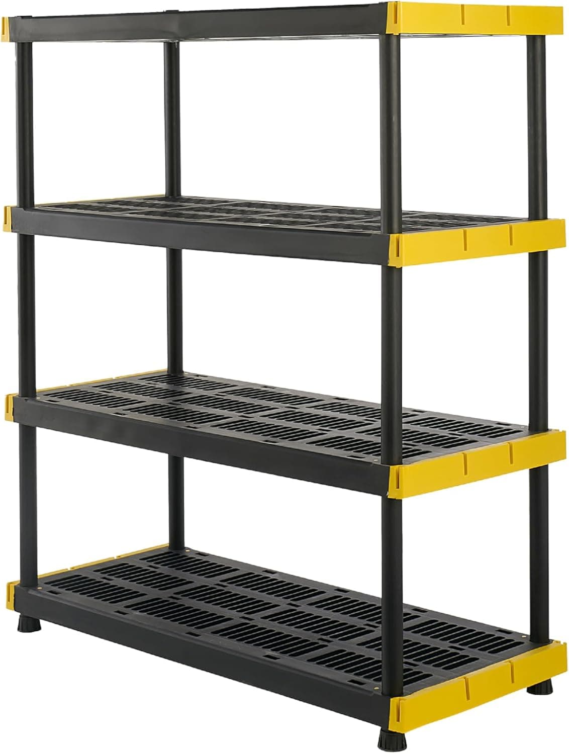 CX Black & Yellow 4-Tier Heavy Duty Plastic Storage Shelves that Support up to 200lbs/shelf, Weather-Resistant, Easy Assembly, 55"H x 48"W x 20"D