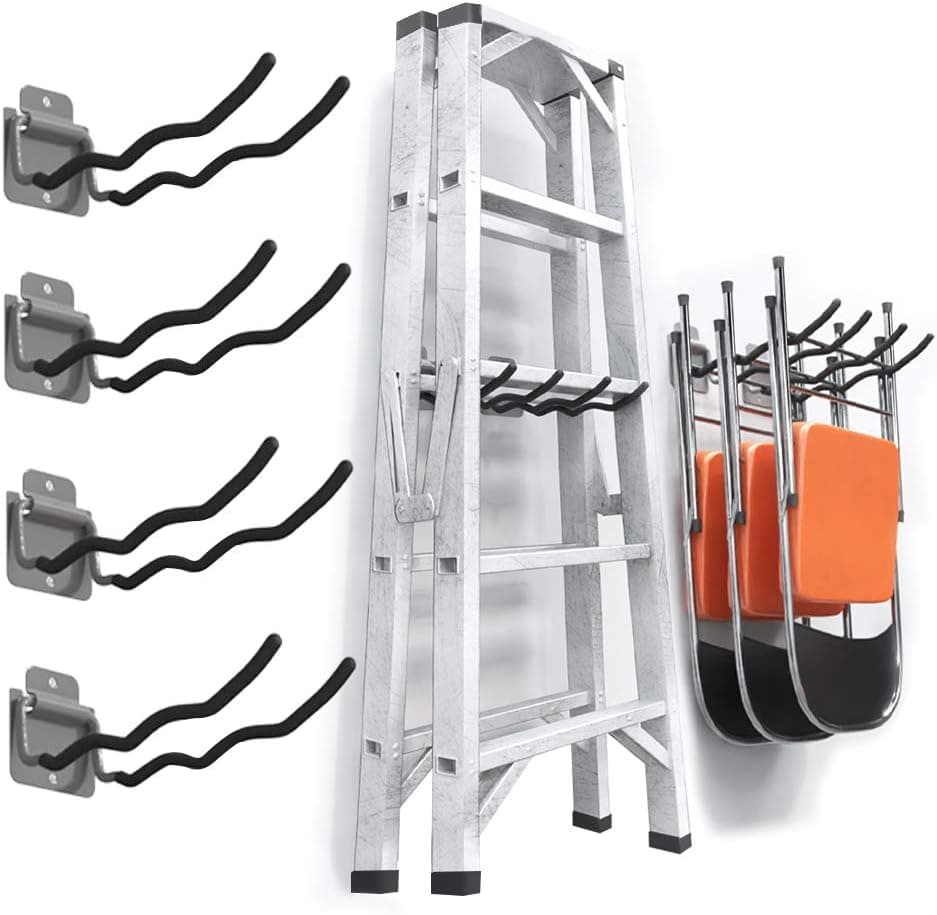 TORACK Garage Hooks Tool Organizer, 4 Pack Heavy Duty Steel 12in Wave Hooks, Wall Mount Garage Storage Utility Hook for Car Tires, Ladder, Chairs, Power Tools, Garden Tools