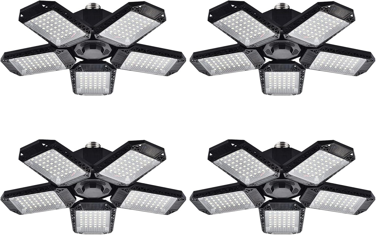 Mefflypee 4 Pack LED Garage Lights, 120W Deformable LED Garage Ceiling Lights with 5 Adjustable Panels, 12000LM E26 LED Shop Lights for Garage, Basement, Barn, High Bay Light (4 Pack)