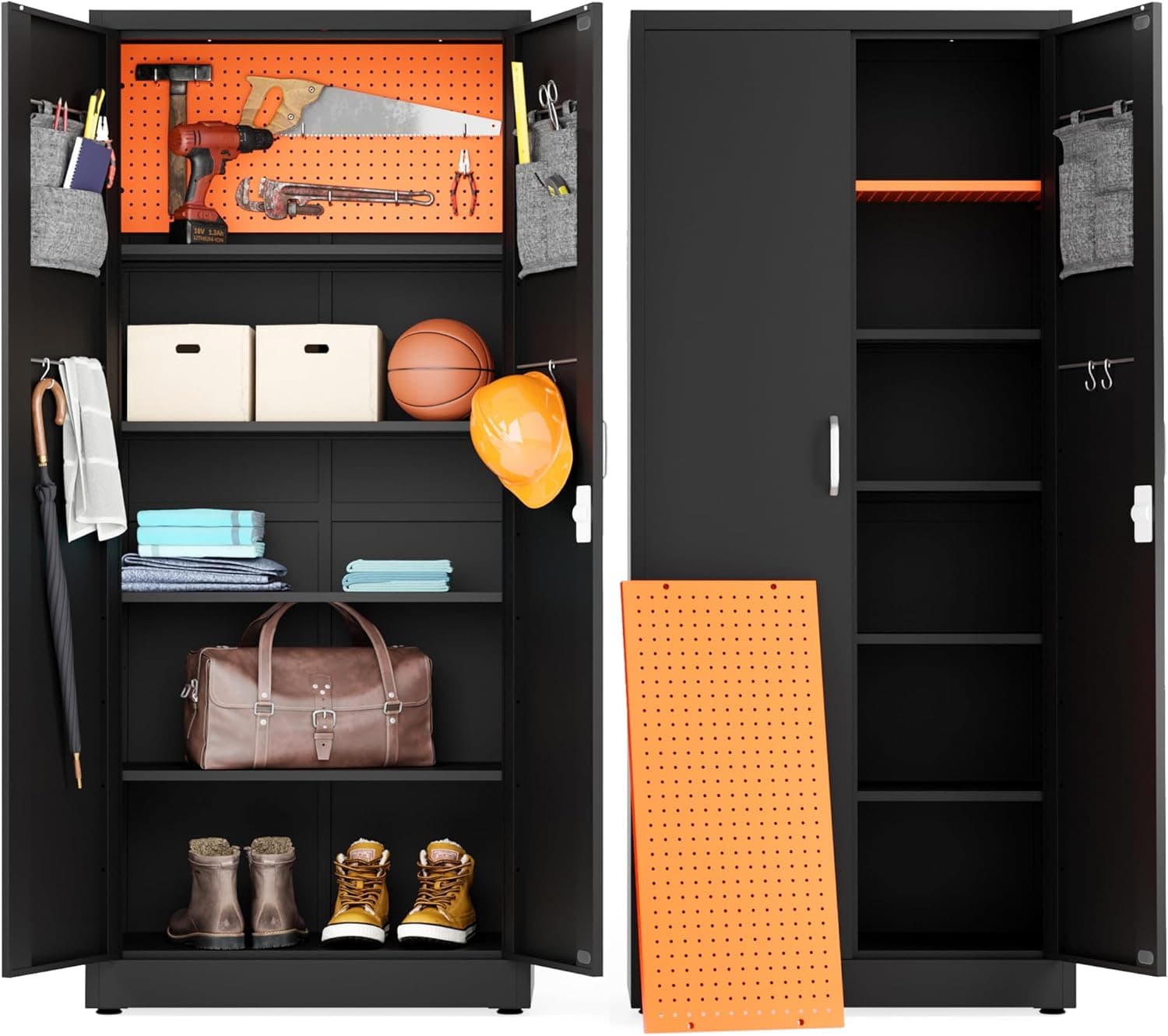 METALTIGER Locking Metal Storage Cabinet, Garage Storage Locker with Doors, 71" Lockable Tool Cabinet, Black