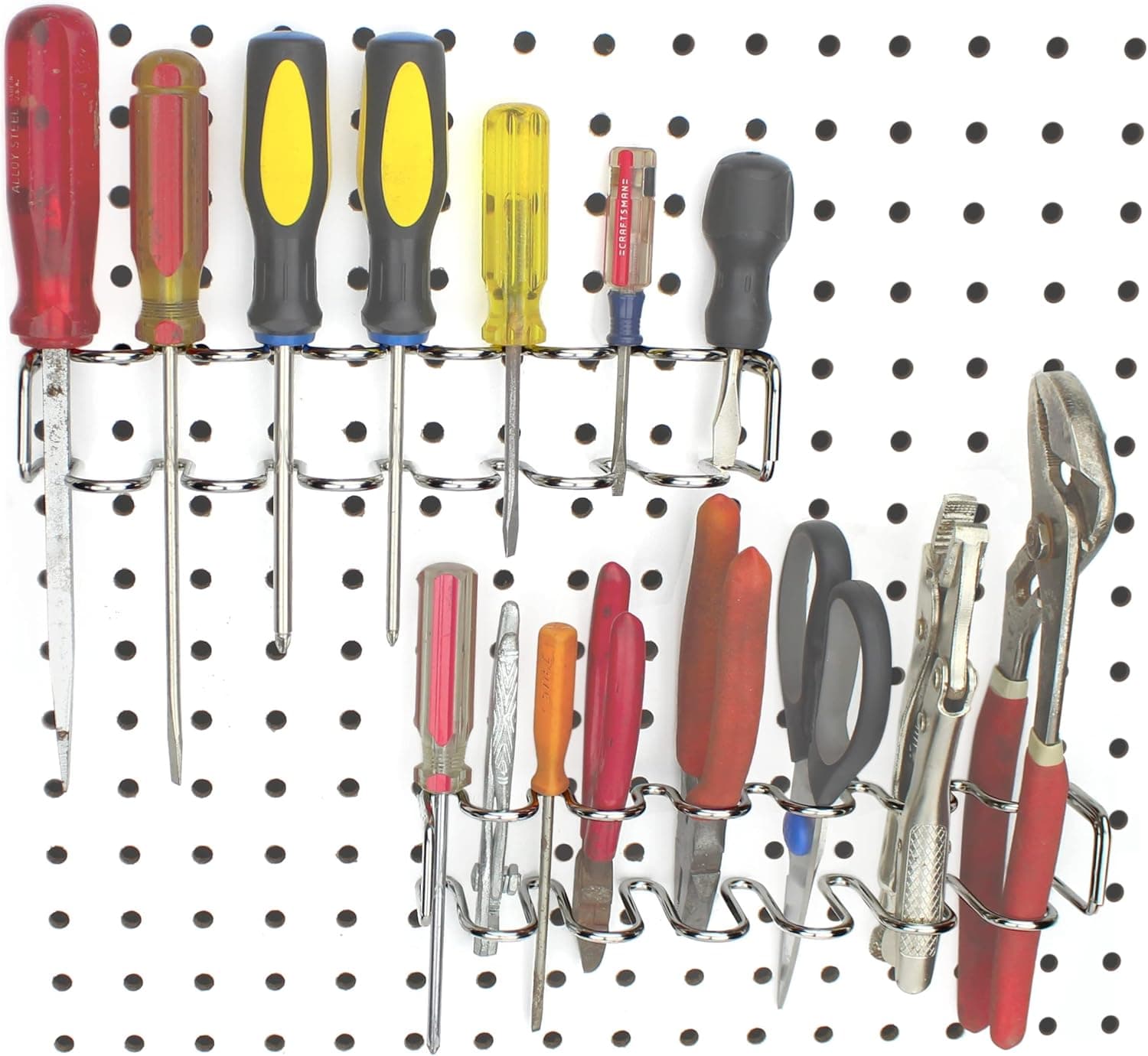 Right Arrange Pegboard Screwdriver Holder, 2-Pack, Hooks to Any Peg Board, Screwdriver and Pliers Rack Accessory Tool Organizer for Workbench, Garage, Tool Shed