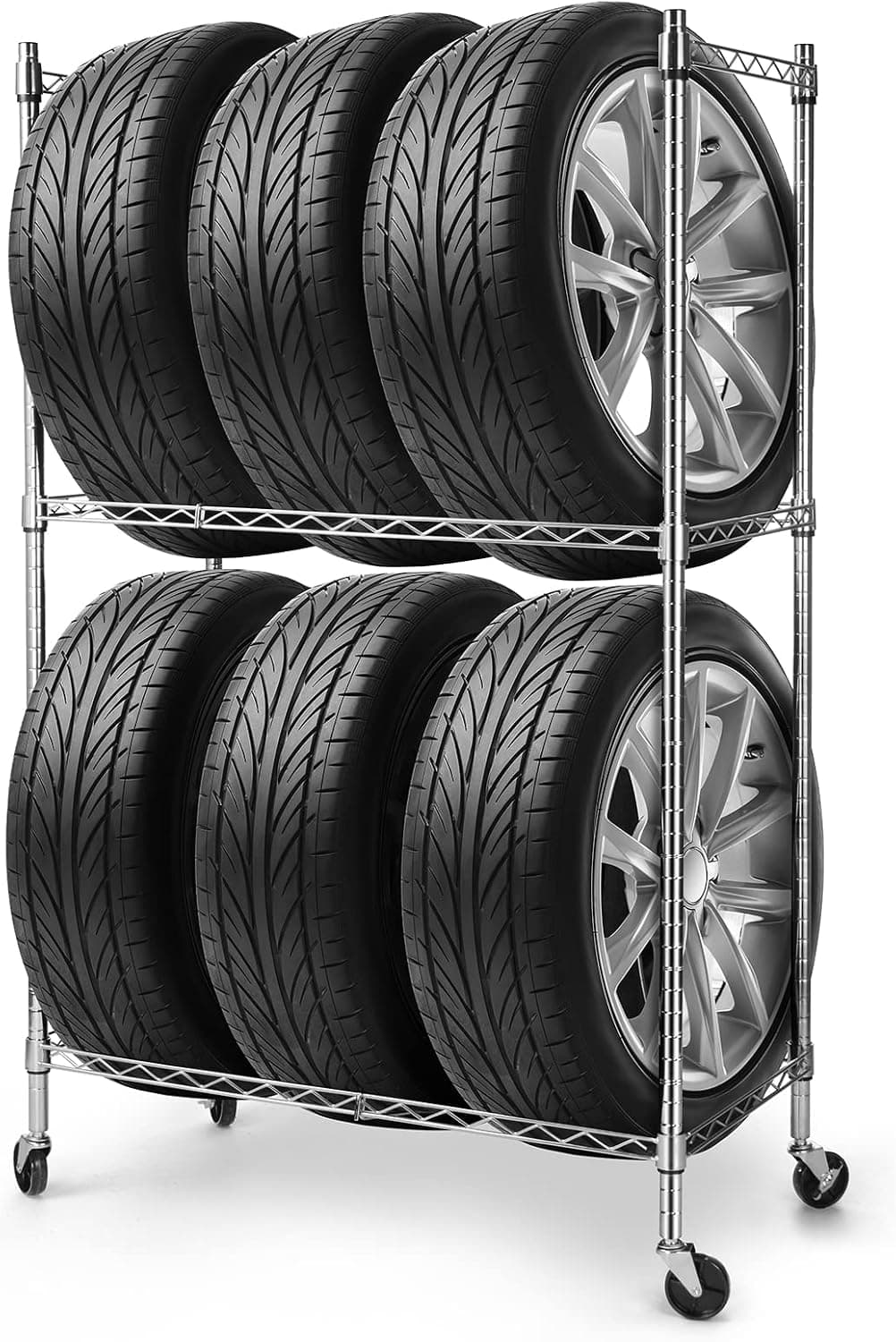Sunix Alloy Steel Tire Rack Storage & Shelving, 58" x 36" x 18", Holds 6 Standard Tires with Rim, Adjustable Height