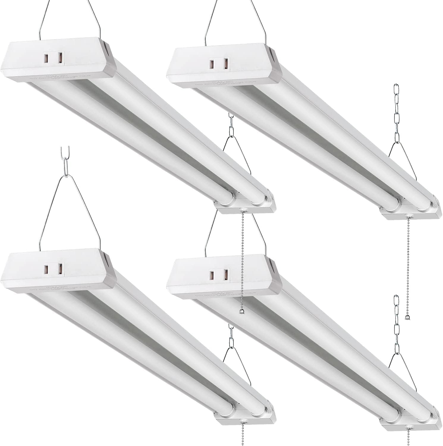 OOOLED 4FT Linkable LED Shop Light for Garages, 42W 4800LM 5000K Daylight White, with Pull Chain, 4 Pack