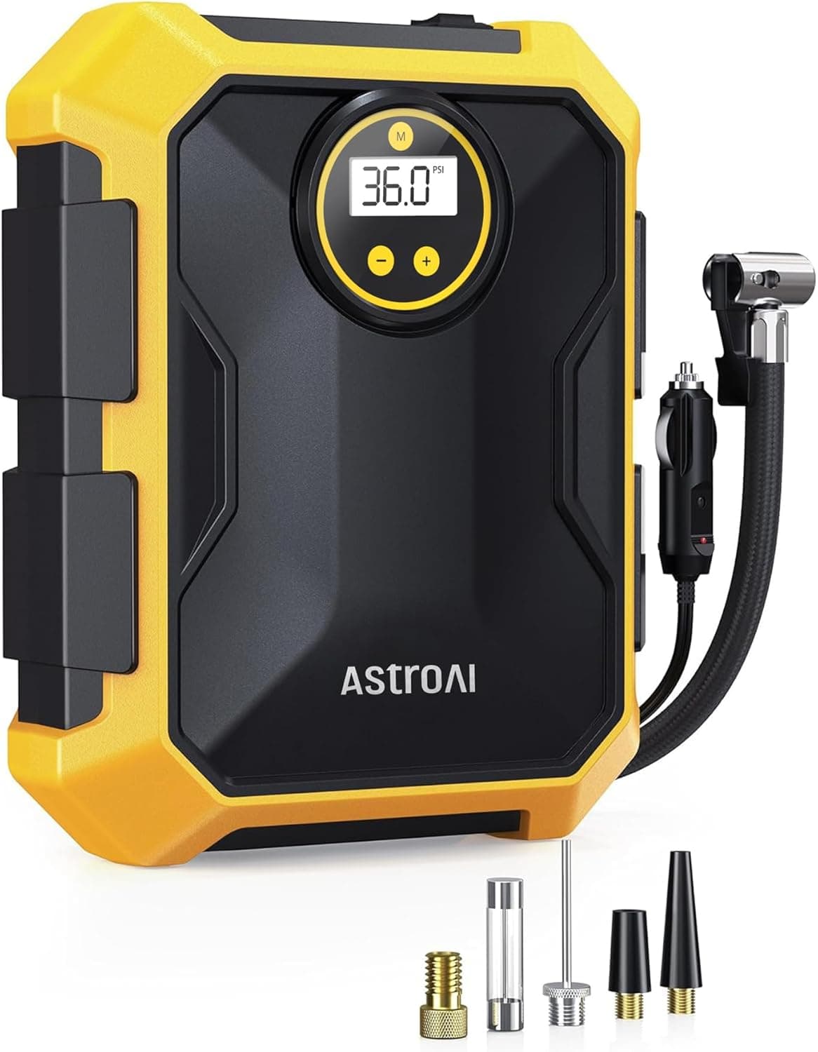 AstroAI Tire Inflator Portable Air Compressor 12V DC 100PSI, Integrated Storage, Digital Gauge, Auto Shut-Off Fast Inflation LED Light