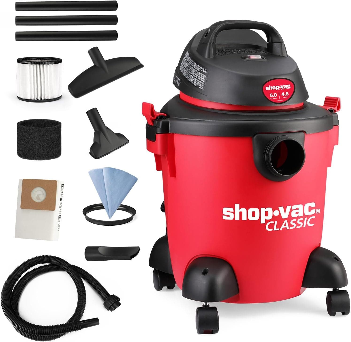Shop-Vac 5 Gallon 4.5 Peak HP Wet/Dry Vacuum, 3 in 1 Function with Attachments, 5971536