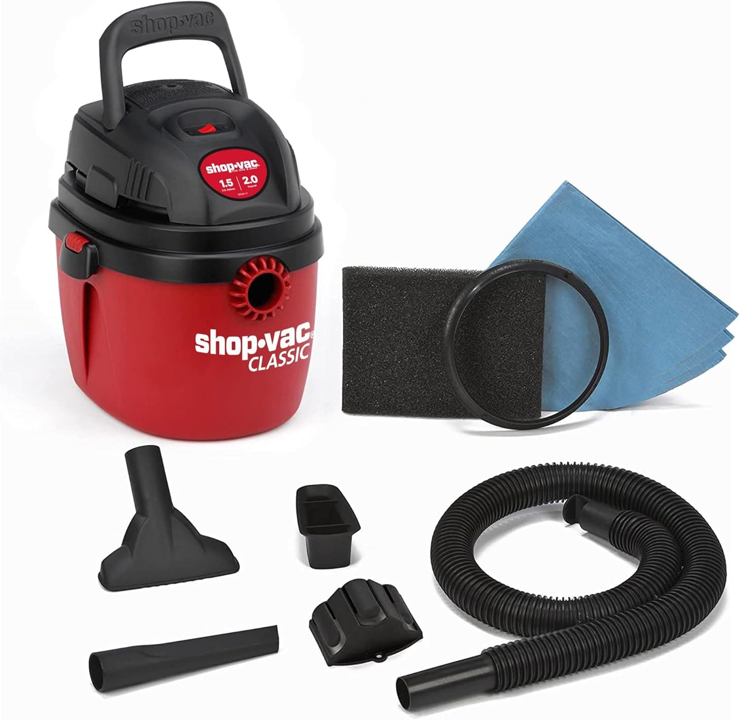 Shop-Vac 1.5 Gallon 2.0 Peak Wet Dry Vacuum, Portable Compact with Collapsible Handle, 2030100