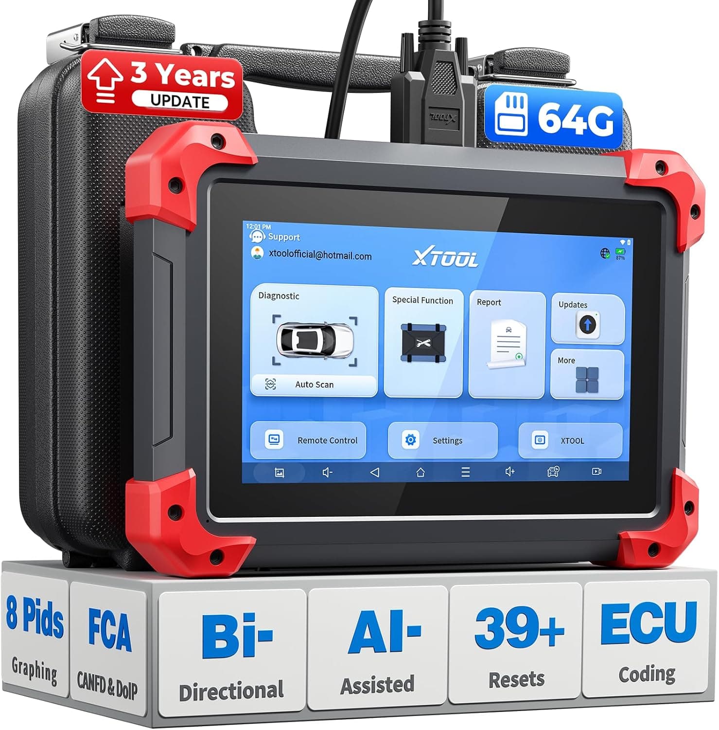 XTOOL D7 Bidirectional Scan Tool, AI-Assisted OBD2 Scanner Diagnostic Tool, 39+ Resets, ECU Coding, Full System Car Scanner with EPB, Injector Test, Throttle