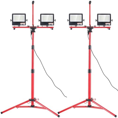 VEVOR LED Work Light with Stand, 2PCS 10000 Lumen Dual-head LED Work Light with 27.6"-68.1" Adjustable and Foldable Tripod Stand, IP65 Waterproofed LED Tripod Work Light, with 5000 K Color Temperature