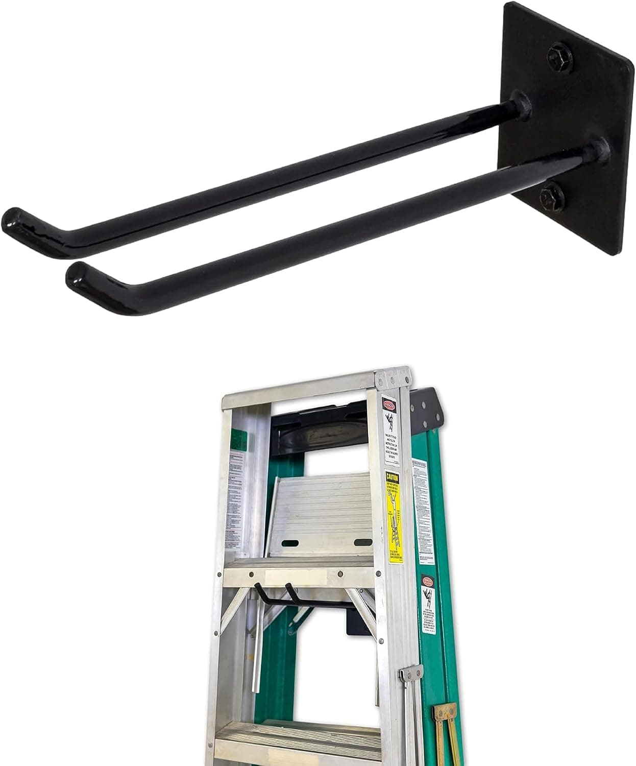StoreYourBoard Ladder Storage Wall Hook - Heavy Duty Steel Ladder Hanger for Garage Wall, Holds 2-3 Ladders, Ladder Hooks for Wall Mount, Supports up to 50 lbs