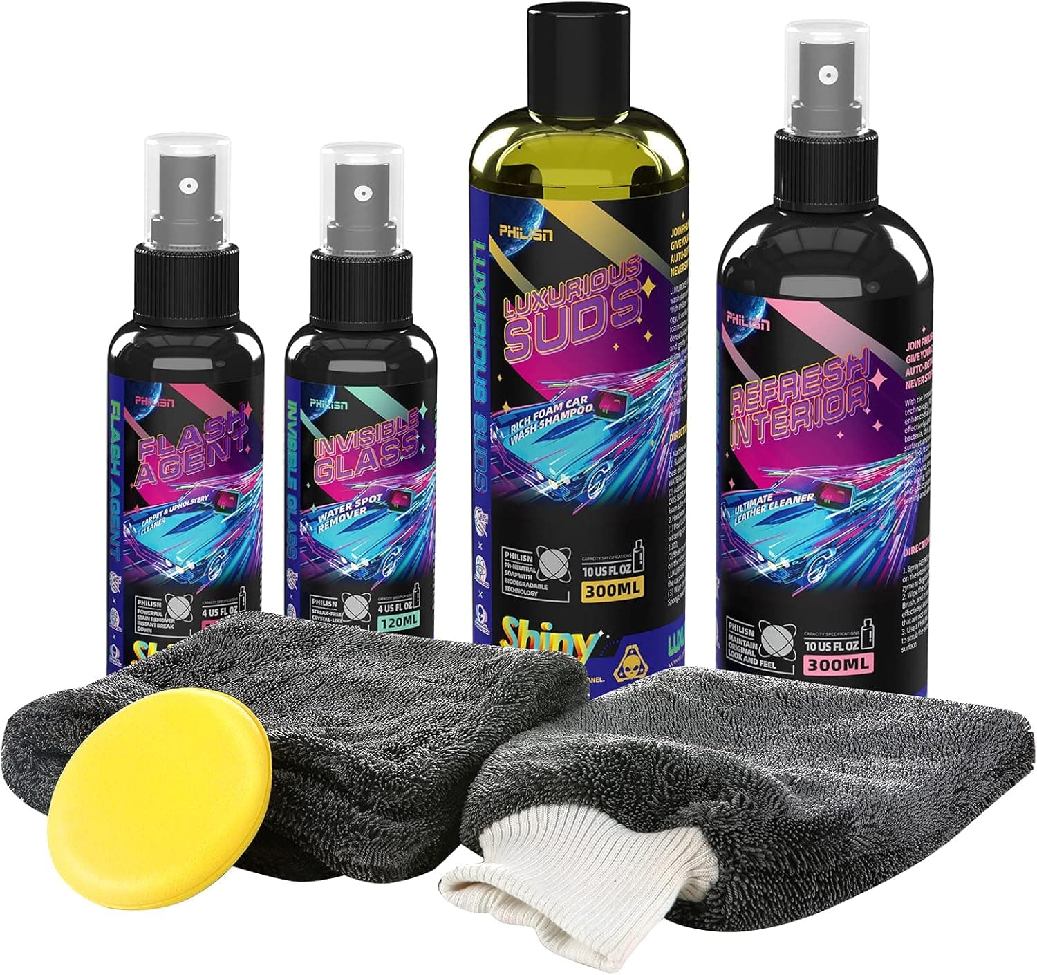 PHILISN 7-Piece Car Wash Kit, pH Best Car Wash Soap for Snow Foam Cannon