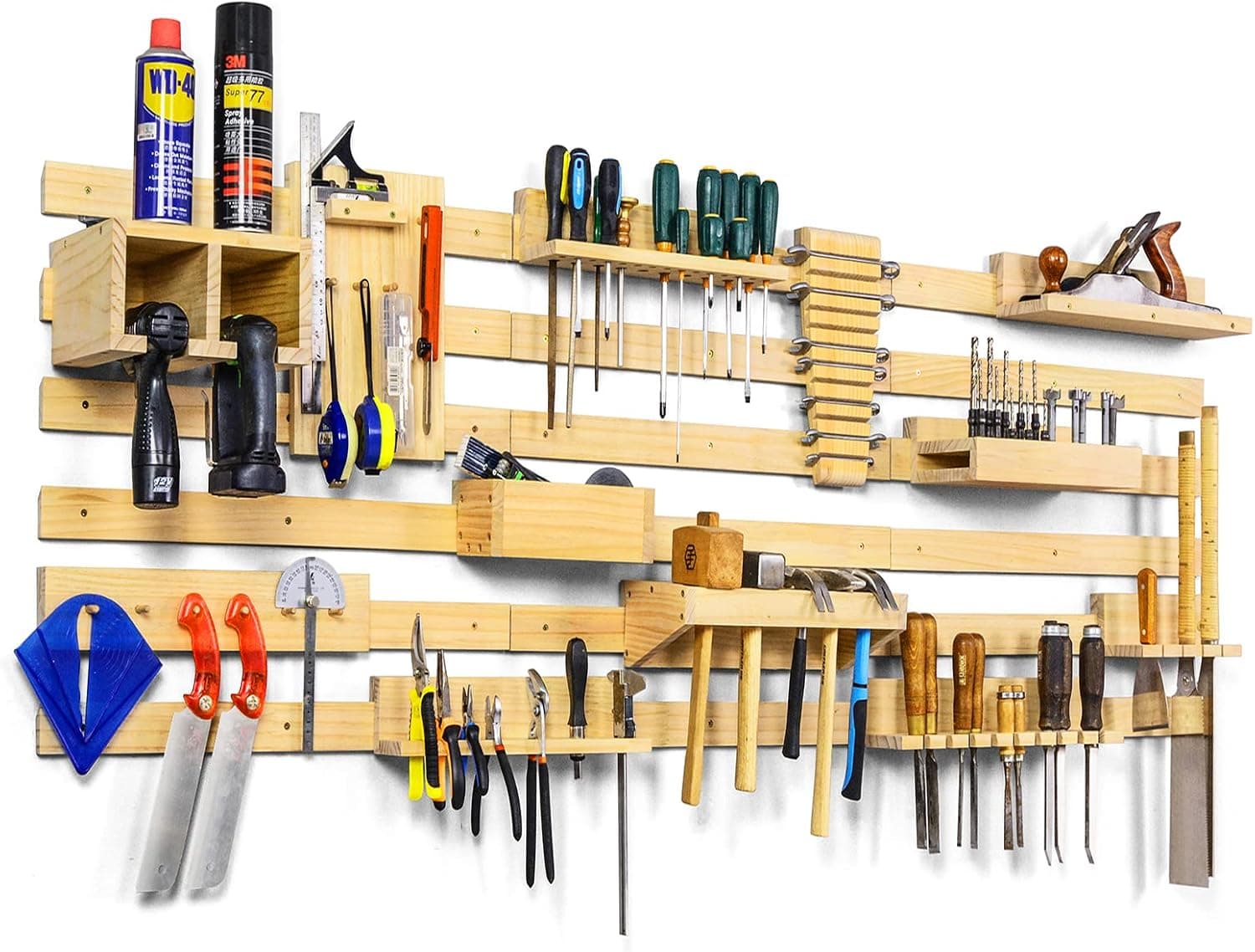 Wooden French Cleat Garage Organization, Power Tool Storage Organizer, Wall Mount DIY Tool Organizer Tool Rack, Hanging Screwdriver Rack for Home, Workshop, Workbench