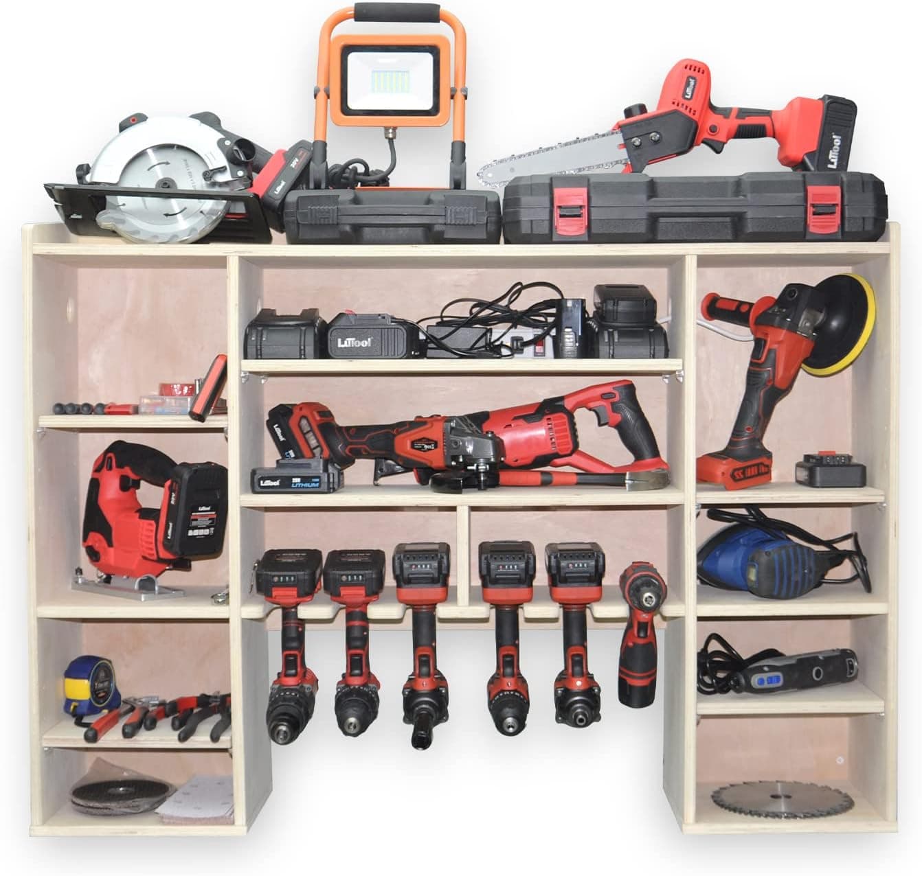 Power Tool Organizer Storage Rack, Drill Holder Wall Mount, Charging Station, Large 44.5 x 32 in