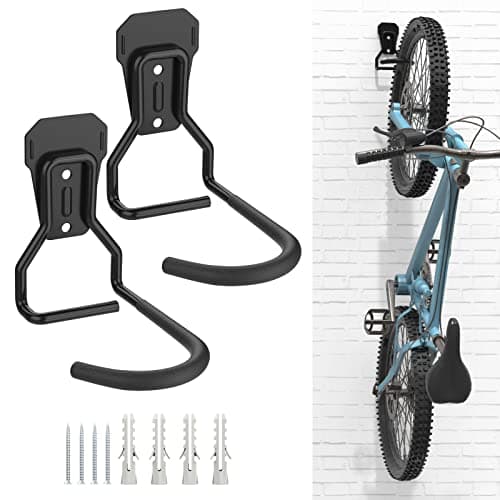 Housolution Bike Wall Mount with Fixed Hook, [2 Pack] Bike Storage Rack | Bike Rack Vertical Stand for Garage - Easily Hang/Detach - with Screws Iron Bike Hanger Brackets