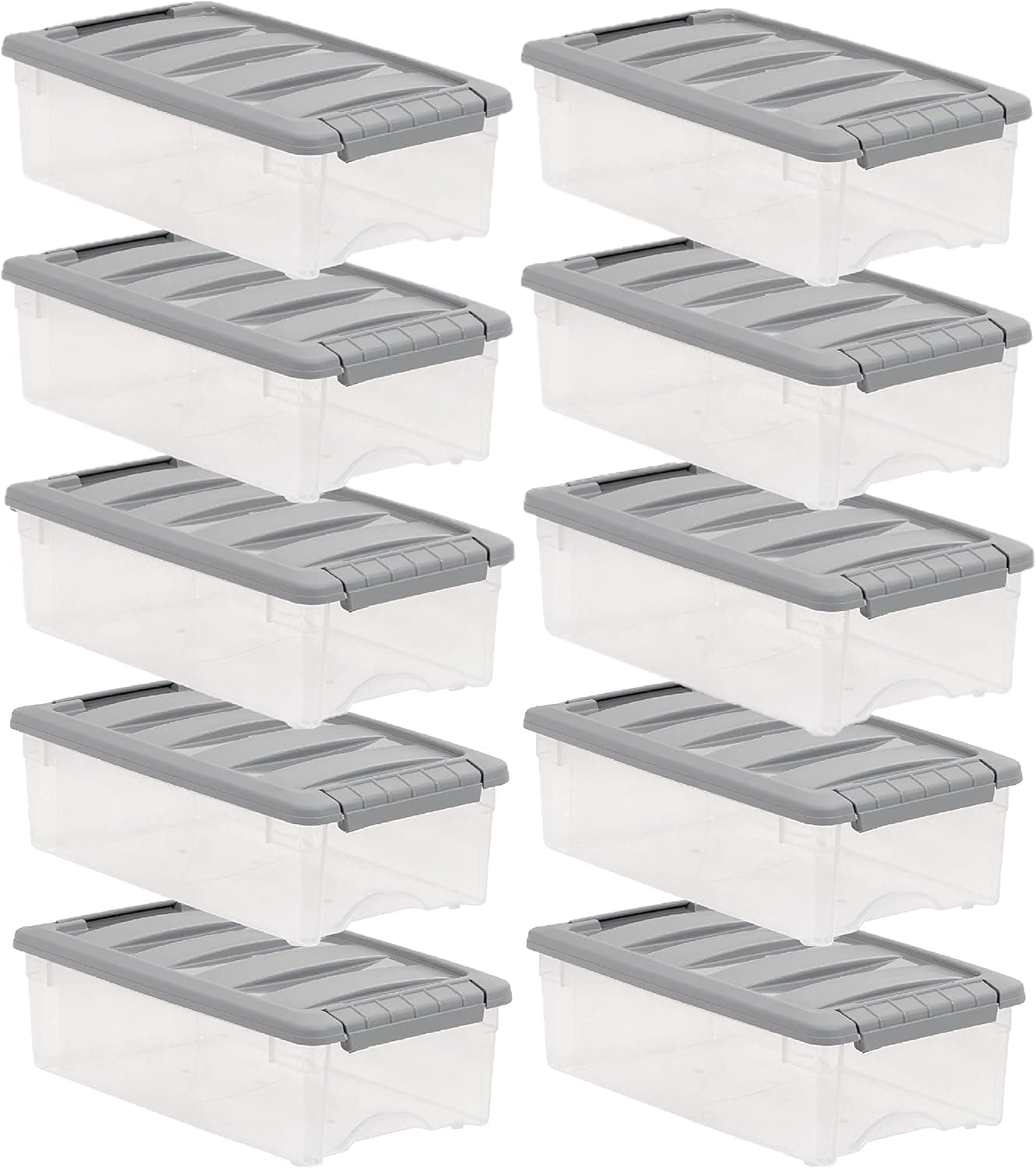 Amazon Basics Plastic Storage Containers with Secure Latching Lids, 5 Quart, Clear/Grey, Set of 10