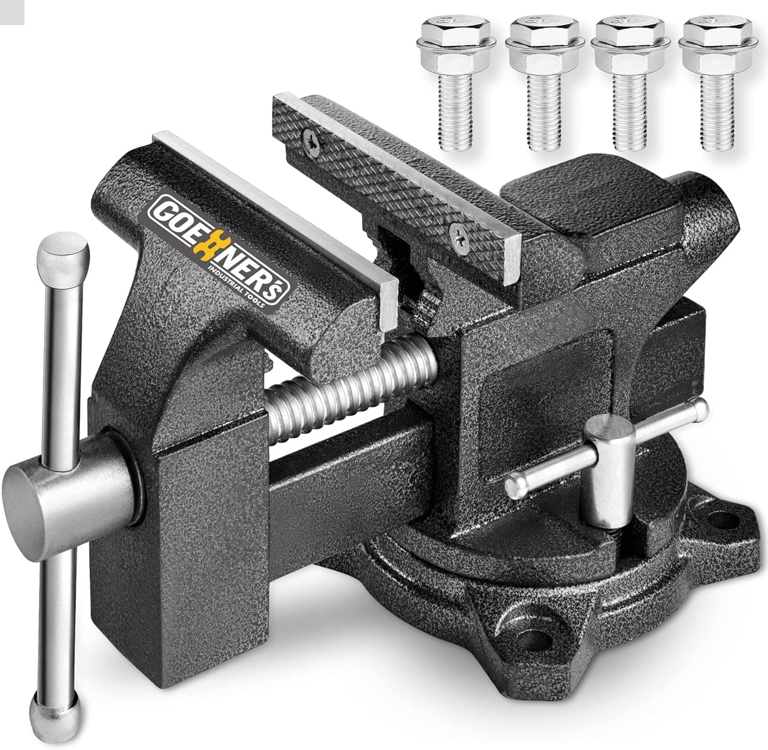 Bench Vise 4-1/2 in, Vice for Workbench with Heavy Duty Forged Steel Construction, Built-in Pipe Jaw, Swivel Base